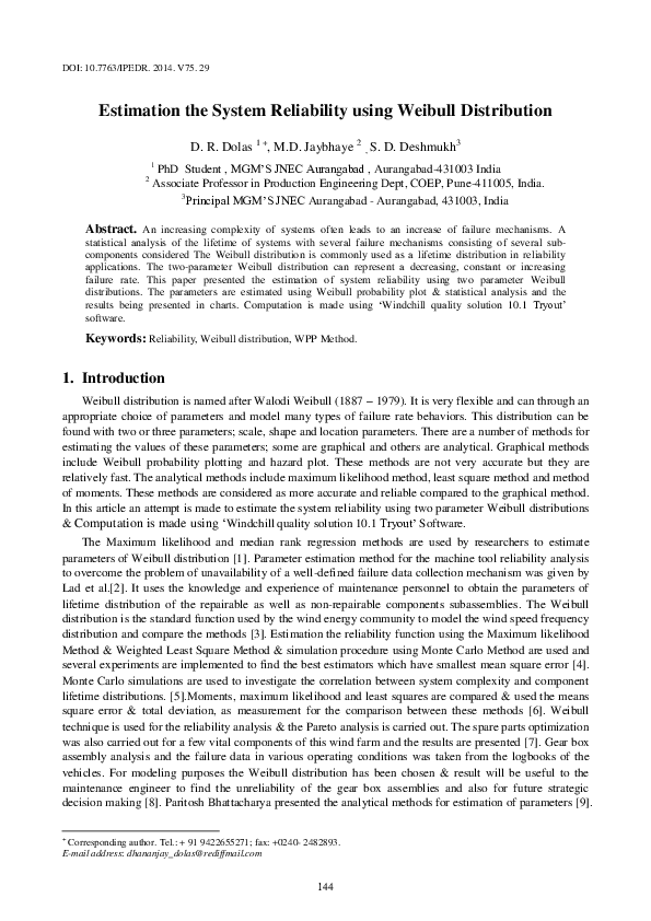 WEIBULL DISTRIBUTION IN RELIABILITY ANALYSIS visual data 2