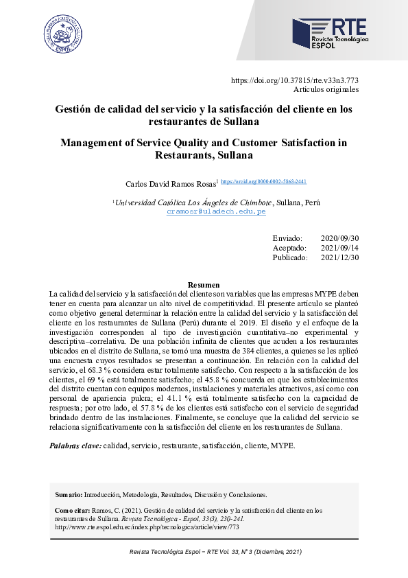 (PDF) Gestión de calidad del servicio y la satisfacción del cliente en ...