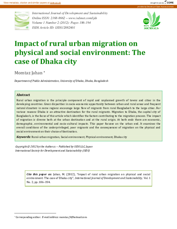 (PDF) Impact of rural urban migration on physical and social ...