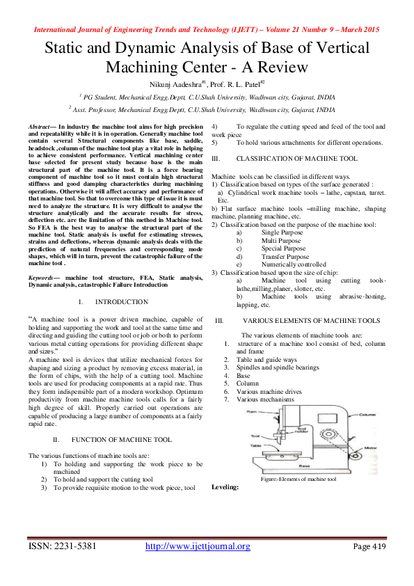 (PDF) Static and Dynamic Analysis of Base of Vertical Machining Center ...
