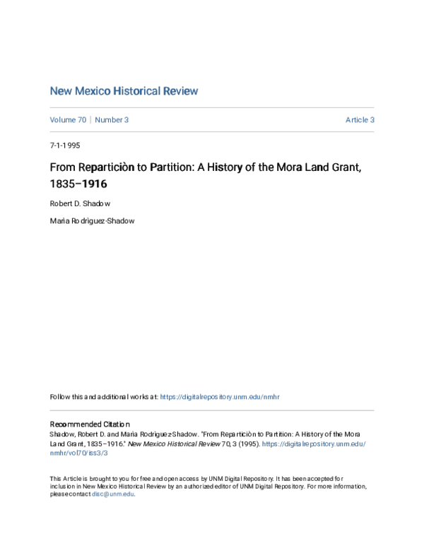 (PDF) From Reparticion to Partition A History of the Mora Land Grant