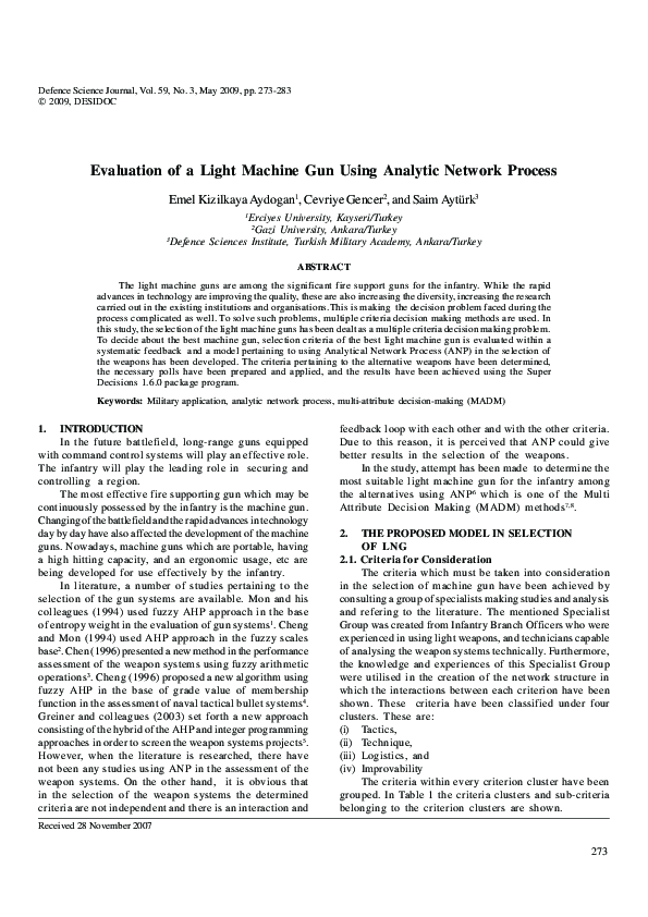 (PDF) Evaluation of a Light Machine Gun Using Analytic Network Process