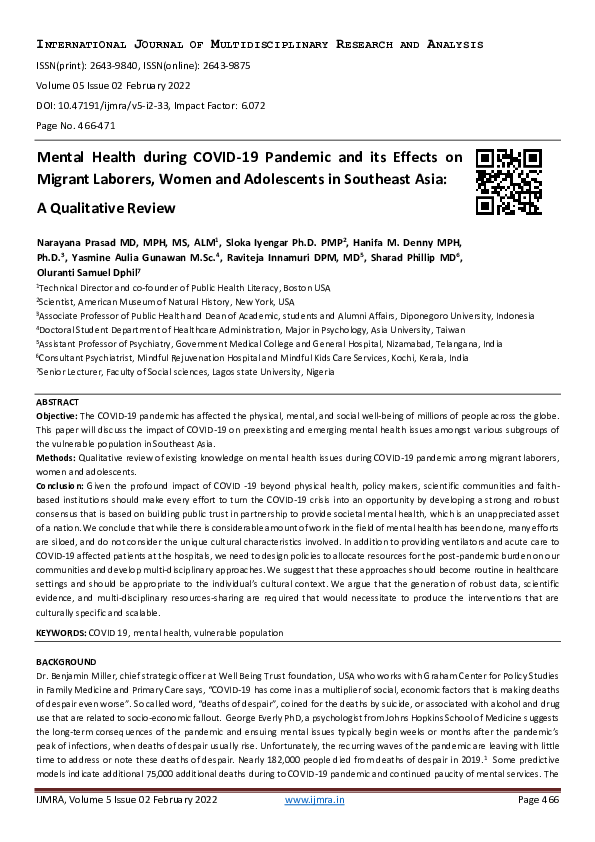 (PDF) Mental Health during COVID-19 Pandemic and its Effects on Migrant ...