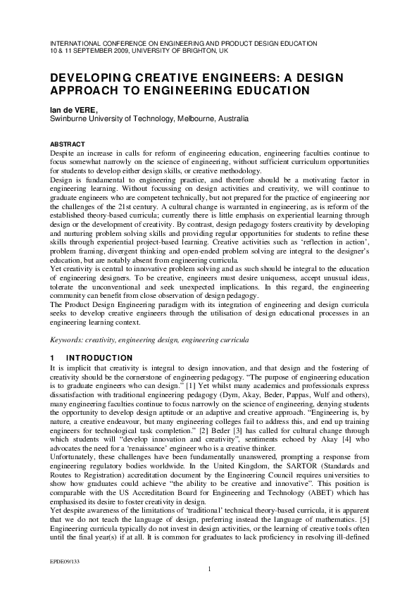 (PDF) Developing creative engineers: a design approach to engineering ...