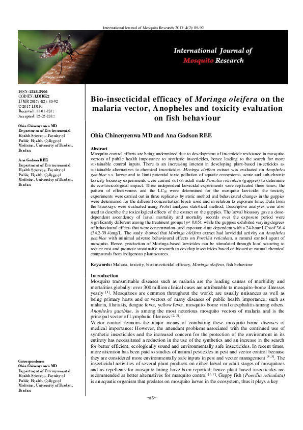 (PDF) Bio-insecticidal efficacy of Moringa oleifera on the malaria ...