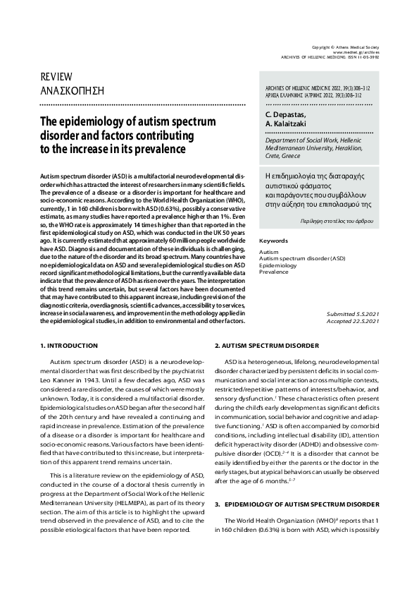 (PDF) The epidemiology of autism spectrum disorder and factors ...