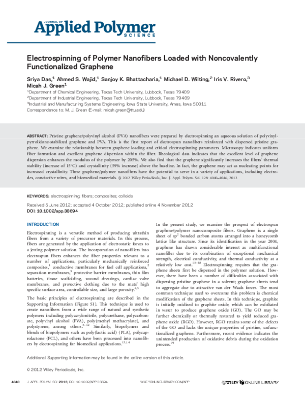 (PDF) Electrospinning of polymer nanofibers loaded with noncovalently ...