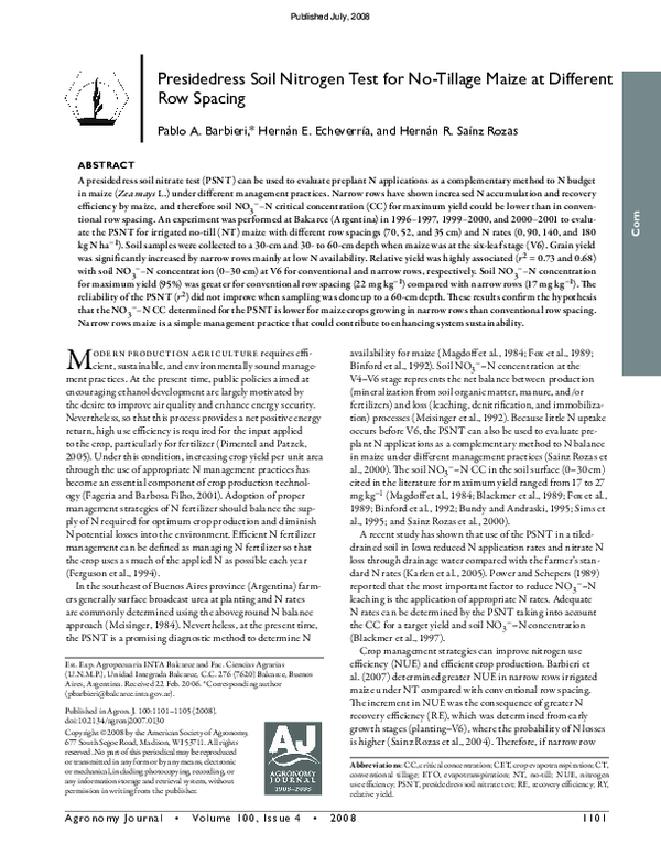 (PDF) Presidedress Soil Nitrogen Test for No-Tillage Maize at Different ...