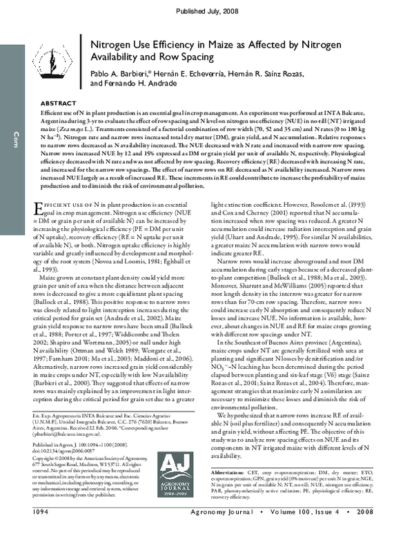 (PDF) Nitrogen Use Efficiency in Maize as Affected by Nitrogen ...