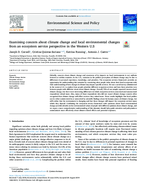 (PDF) Examining concern about climate change and local environmental ...