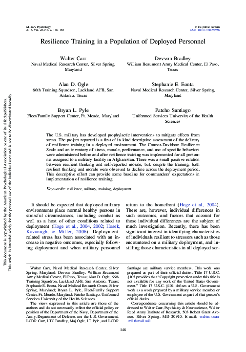(PDF) Resilience training in a population of deployed personnel