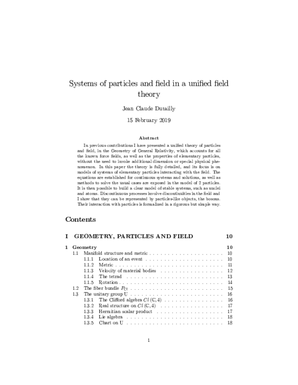 (PDF) System of Particles and Field in a Unified Field Theory