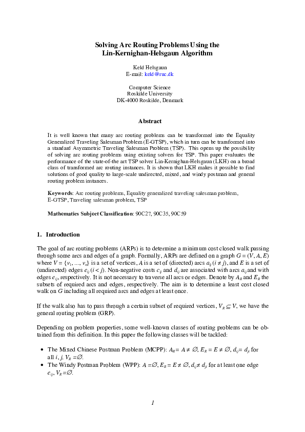 (PDF) Solving Arc Routing Problems Using the Lin-Kernighan-Helsgaun ...