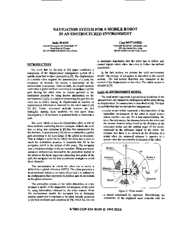 (PDF) Navigation system for a mobile robot in an unstructured environment