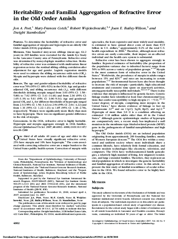 (PDF) Heritability and Familial Aggregation of Refractive Error in the ...