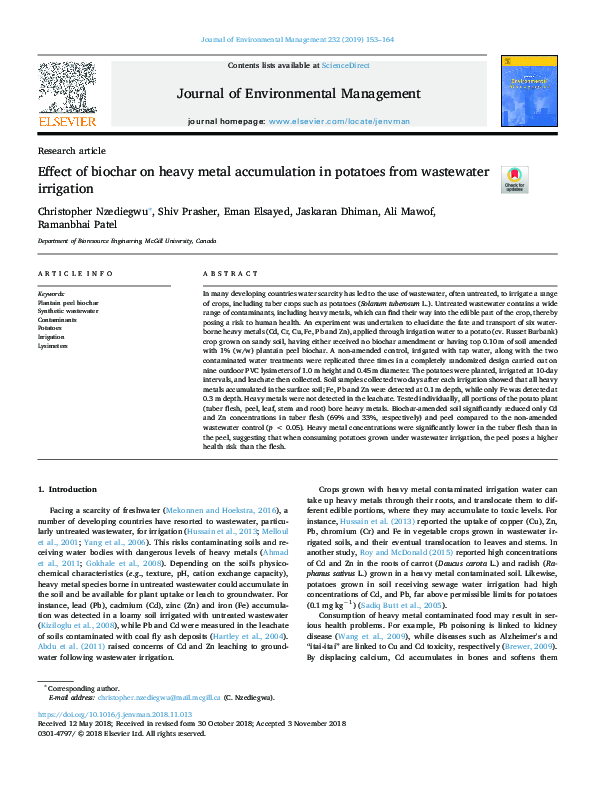 (PDF) Effect of biochar on heavy metal accumulation in potatoes from ...
