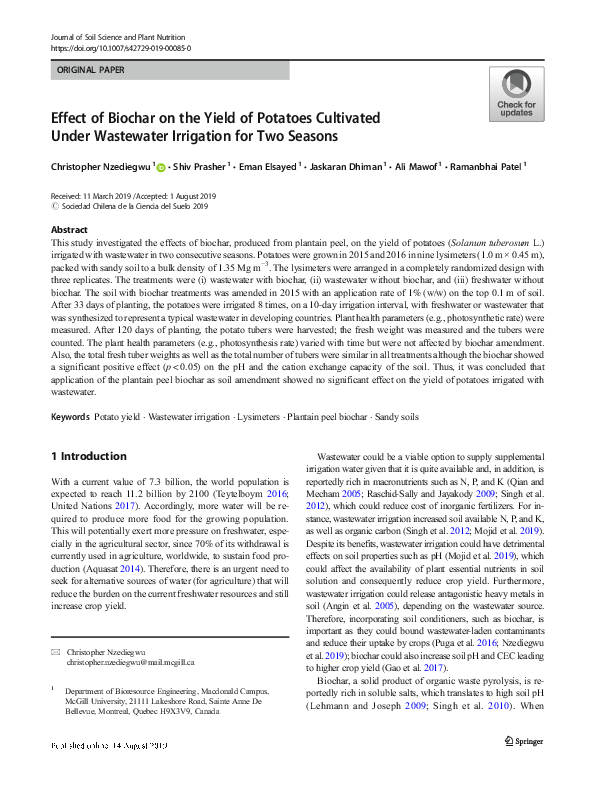 (PDF) Effect of Biochar on the Yield of Potatoes Cultivated Under ...