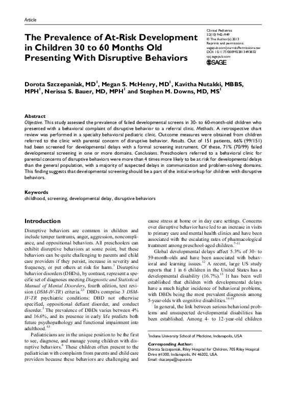(PDF) The Prevalence of At-Risk Development in Children 30 to 60 Months ...