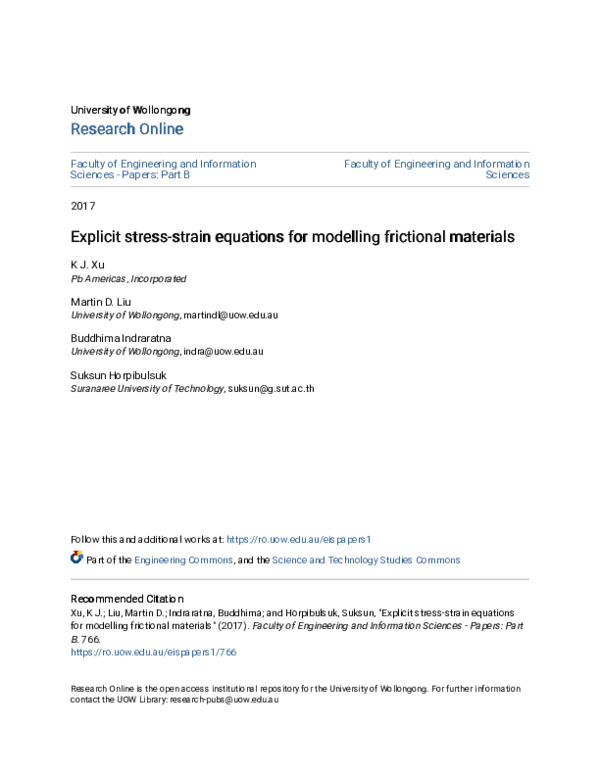 (PDF) Explicit stress–strain equations for modeling frictional materials