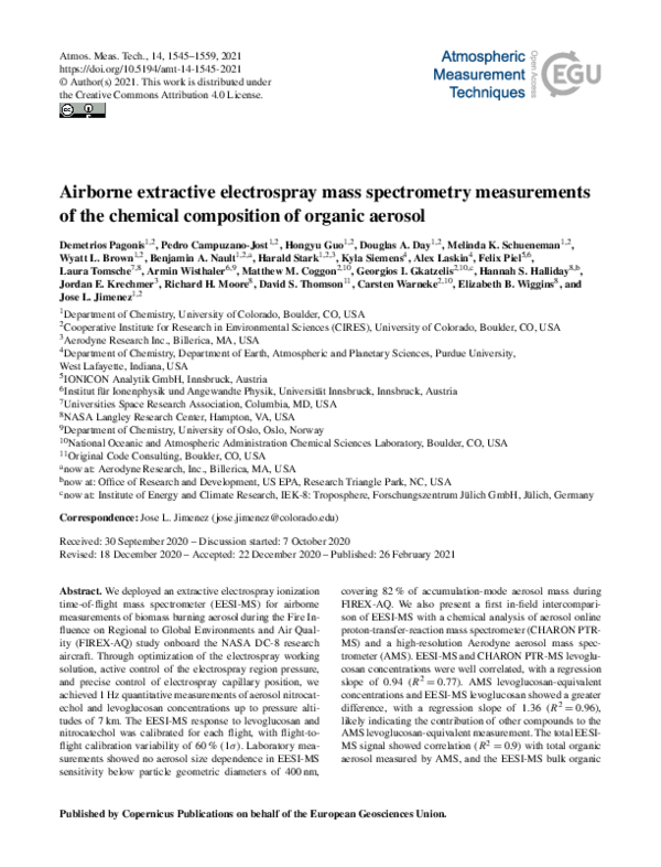 (PDF) Airborne extractive electrospray mass spectrometry measurements ...