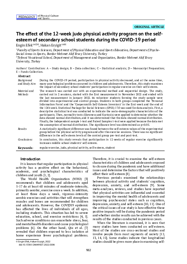 (PDF) The effect of the 12-week judo physical activity program on the ...