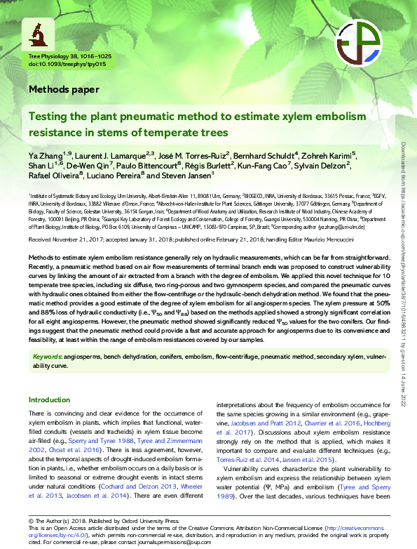 (PDF) Testing the plant pneumatic method to estimate xylem embolism ...