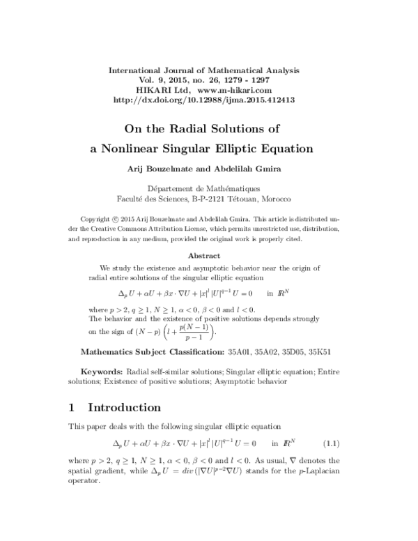 (PDF) On the radial solutions of a nonlinear singular elliptic equation