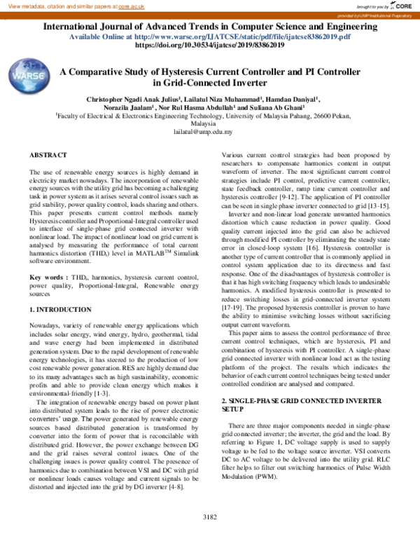 (PDF) A Comparative Study of Hysteresis Current Controller and PI ...