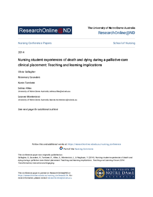 (PDF) Nursing student experiences of death and dying during a ...