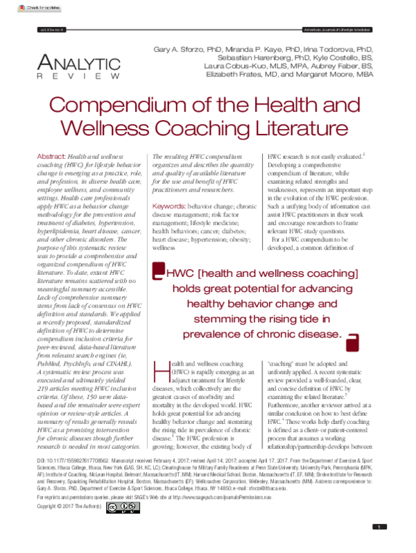 (PDF) Compendium of the Health and Wellness Coaching Literature