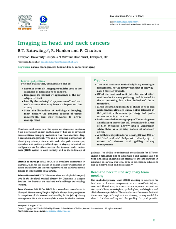 (PDF) Imaging in head and neck cancers