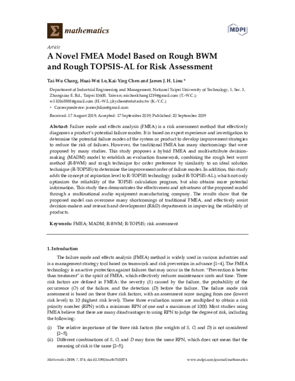 (PDF) A Novel FMEA Model Based on Rough BWM and Rough TOPSIS-AL for ...