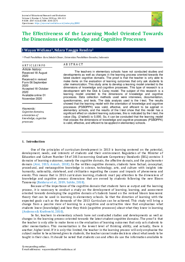 (PDF) The Effectiveness of the Learning Model Oriented Towards the ...