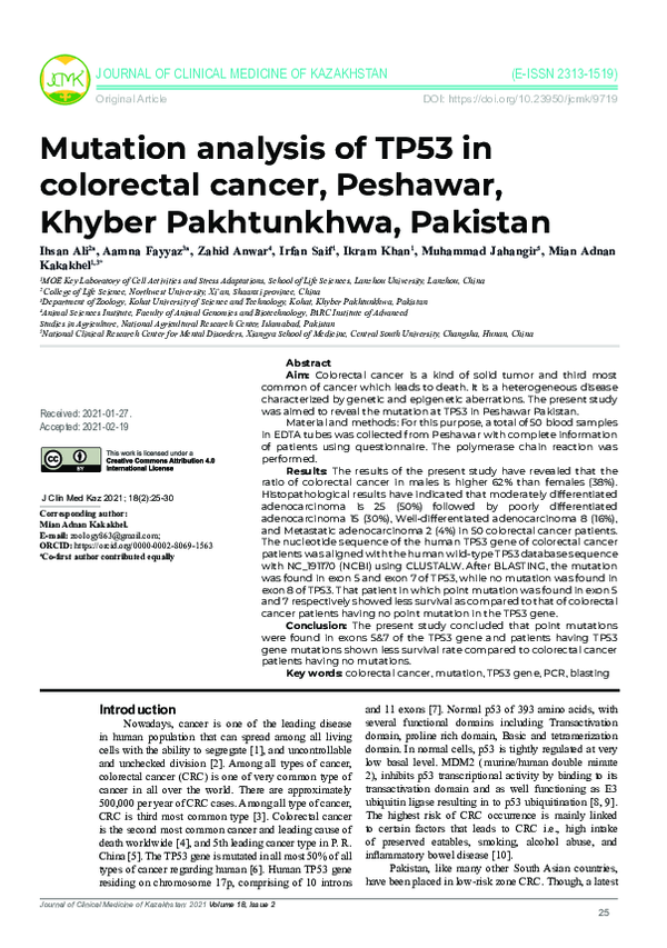 (PDF) TP53 Mutation in Colorectal Cancer in Peshawar