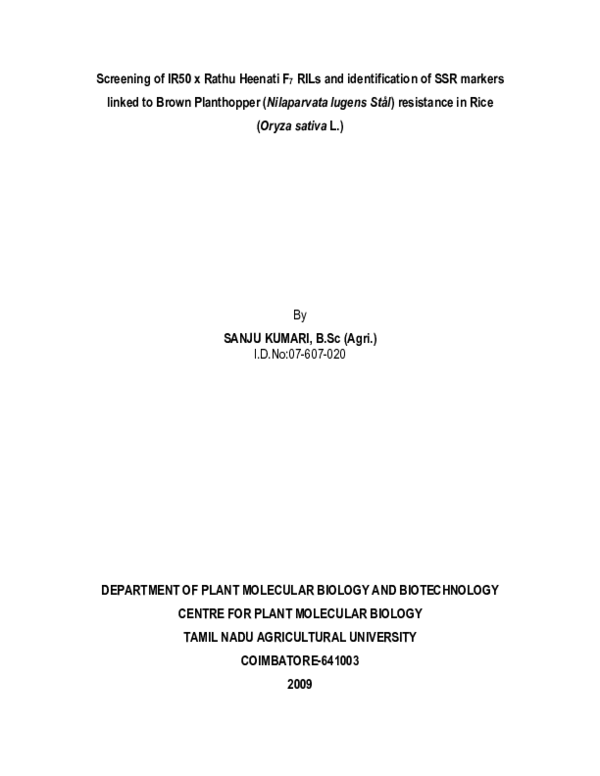 (PDF) Screening of IR50 × Rathu Heenati F7 RILs and Identification of ...
