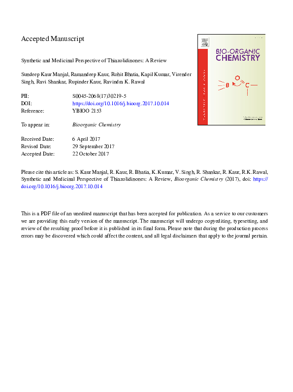 (PDF) Synthetic and medicinal perspective of thiazolidinones: A review