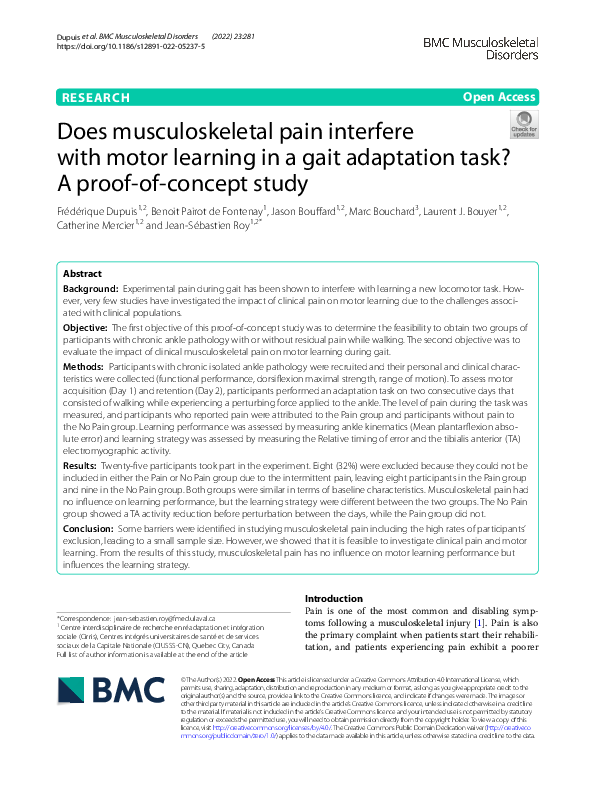  pdf does musculoskeletal pain interfere with motor learning in a gait