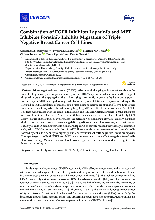 (PDF) Combination of EGFR Inhibitor Lapatinib and MET Inhibitor ...
