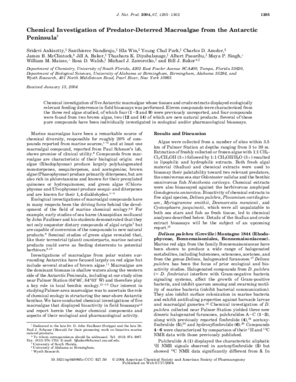 (PDF) Chemical Investigation of Predator-Deterred Macroalgae from the ...