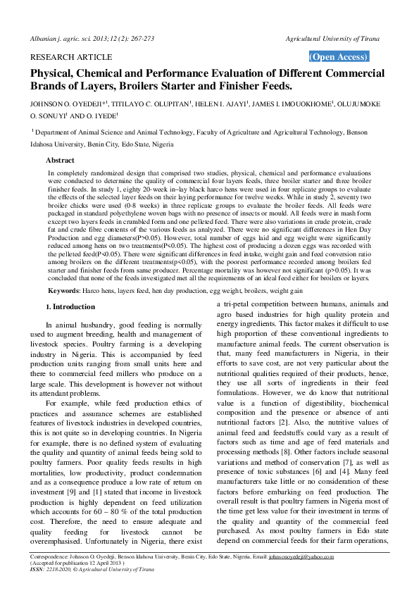 (PDF) Physical, Chemical and Performance Evaluation of Different ...