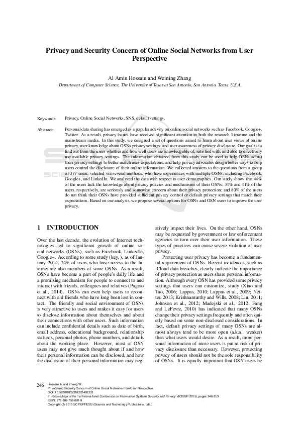 (PDF) Privacy and Security Concern of Online Social Networks from User ...