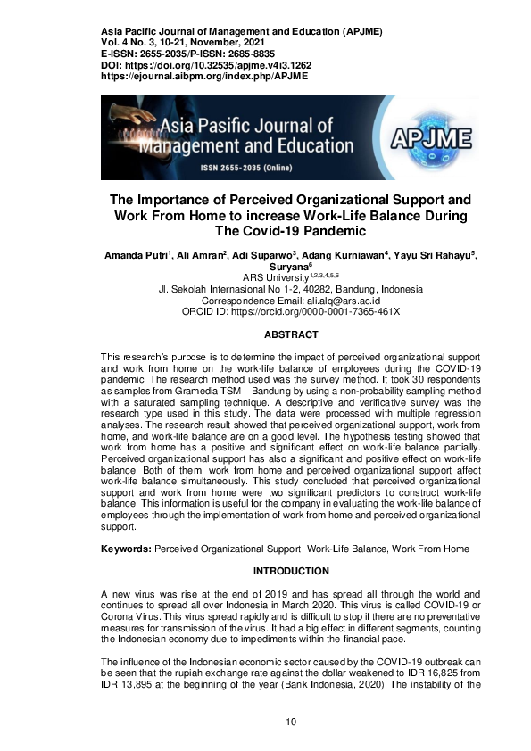 (PDF) The Importance of Perceived Organizational Support and Work From ...