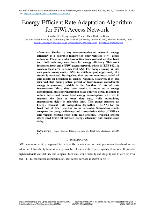 (PDF) Energy Efficient Rate Adaptation Algorithm for FiWi Access Network