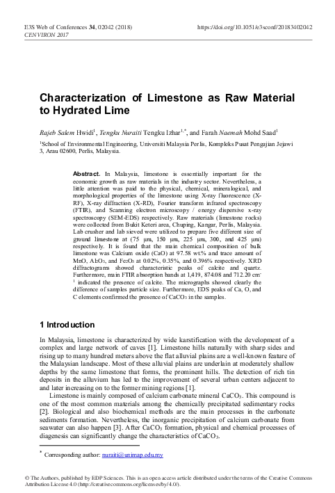 (PDF) Characterization of Limestone as Raw Material to Hydrated Lime