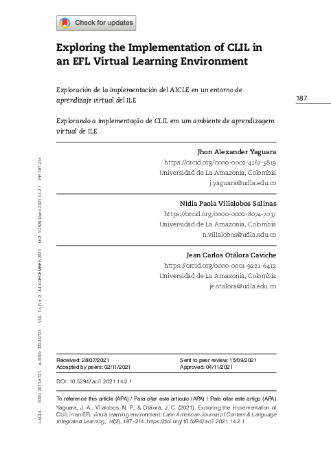 (PDF) Exploring the Implementation of CLIL in an EFL Virtual Learning ...