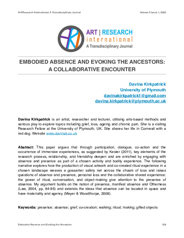 (PDF) Embodied Absence and Evoking the Ancestors: A Collaborative Encounter