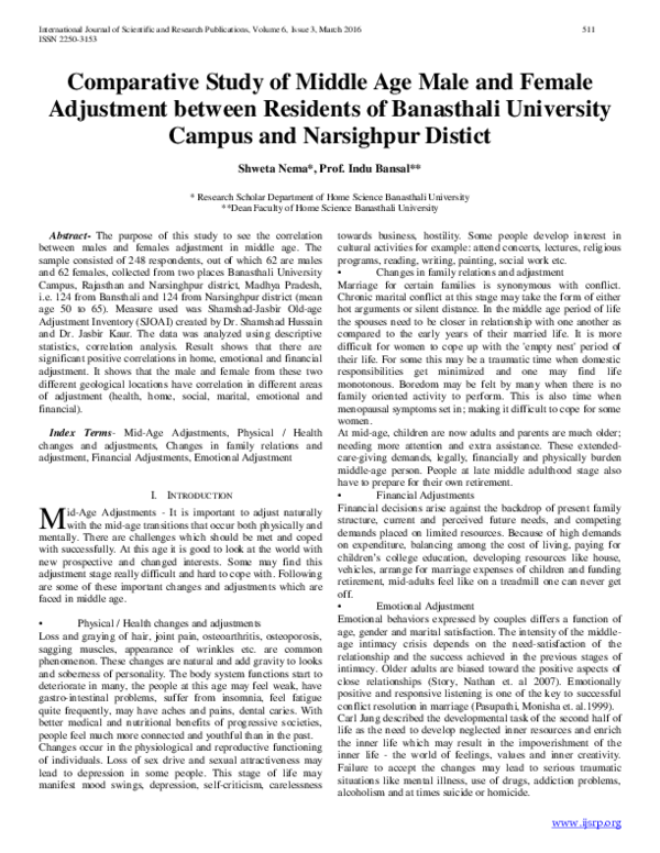 (PDF) Comparative Study of Middle Age Male and Female Adjustment ...