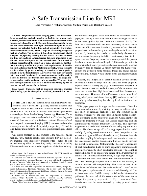 (PDF) A Safe Transmission Line for MRI