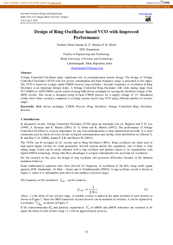 (PDF) Design of Ring Oscillator based VCO with Improved Performance