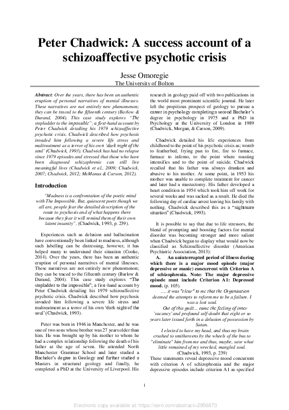 (PDF) Peter Chadwick A Success Account of a Schizoaffective Psychotic